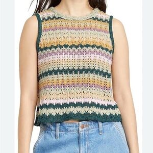 Universal Thread Green and Pink Cropped Ribbed Tank Top